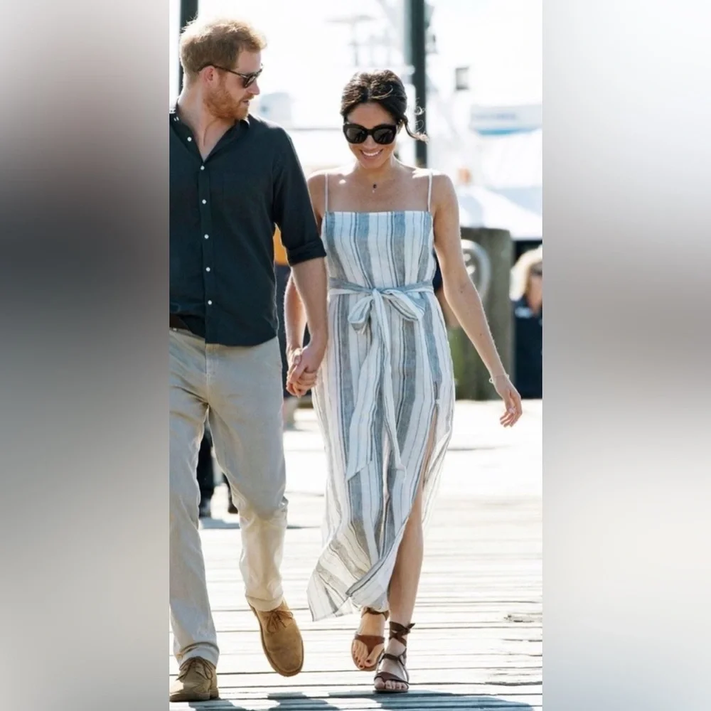 Reformation Elliot dress 100% Linen Striped Midi Dress Sleeveless - Picture 16 of 16